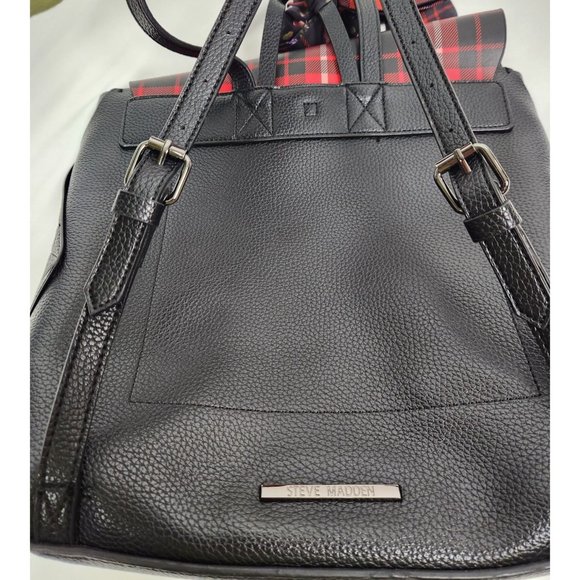 Steve Madden Large Faux Leather Black/Red Black Plaid Back Pack Purse main image 5